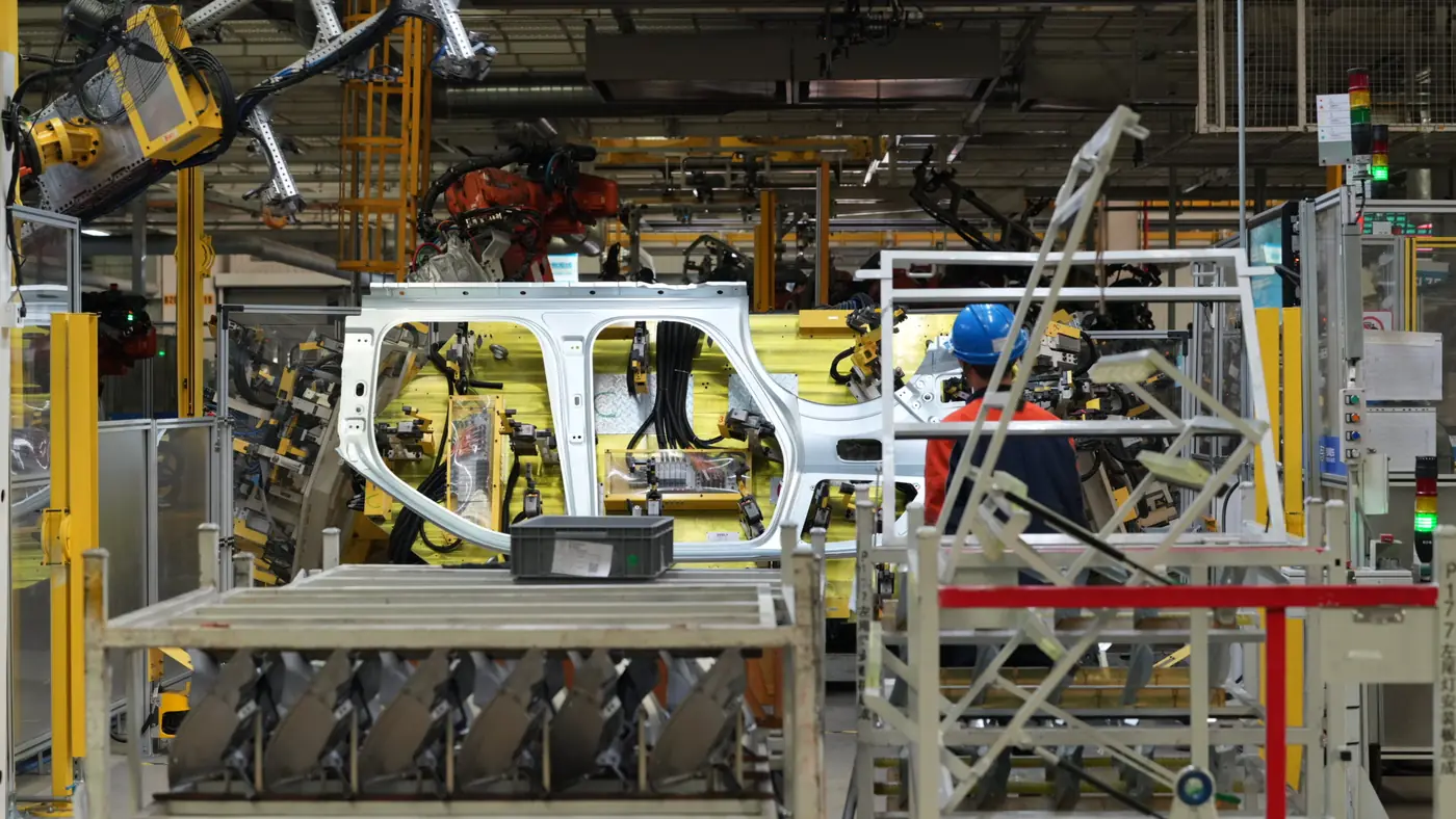Robotic welding line in an automotive factory